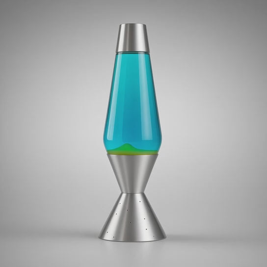Retro Aqua Blue & Yellow-Green Lava Lamp – Silver Tone