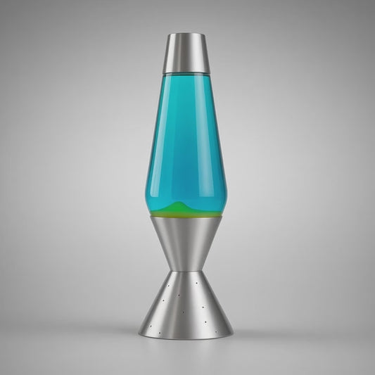 Retro Aqua Blue & Yellow-Green Lava Lamp – Silver Tone