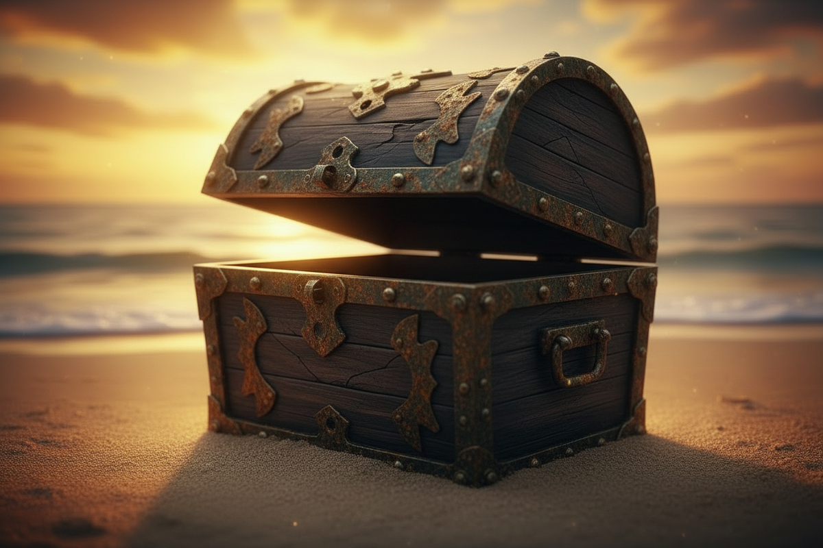 Realistic Wooden Beach Chest